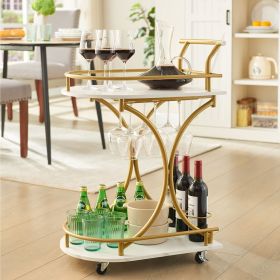 2-Tier Bar Cart,Gold Wine Cart with Wine Rack & Glass Holder,Mobile Bar Serving Cart,for Party,Home,Rolling Drink Trolley for Living Room