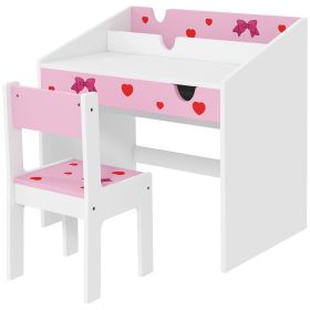 Qaba Study Chair Pink with Storage Drawer, Kids Desk and Chair Set for Bedroom & Study Room, for kids 3-6 Years Old