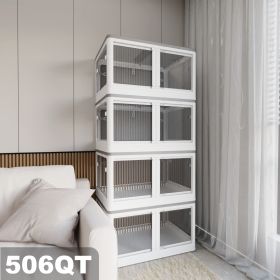 506QT 4-Pack Transparent Stackable Storage Bins with 5 Doors to Open with Wheels