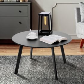 27.5 Inch Round Patio Table Black Outdoor Metal Side Table with Four Leg Support Weather Resistant Iron Frame Coffee Bistro Table for Garden Balc