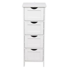 Bathroom Storage Cabinet Sleek 4 Drawer White Wooden Organizer Durable P2 MDF Easy Assembly with Hardware Kit Ideal for Bathroom and Bedroom Deco
