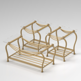 Tempered Glass Surface 3-Piece Coffee Table Set Decor Rectangle Coffee Table With 2 Square End Side Table Unique Design Coffee Table With Sturdy (Color: Gold)