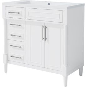36'' Bathroom Vanity With Top Resin Sink, Freestanding Bathroom Storage Cabinet With 2 Drawers And A Tip-out Drawer, Solid Wood Frame Vanity Set, (Color: White)