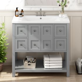 36'' Bathroom Vanity With Undermount Sink,Free Standing Vanity Set With 4 Drawers& Soft Closing Doors,Solid Wood Frame Bathroom Storage Cabinet (Color: Grey)
