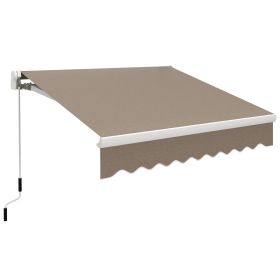 8' X 6.6' Patio Retractable Awning Manual Exterior Sun Shade Deck Window Cover, Brown (Color: Brown)