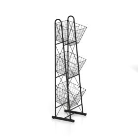 3-Tier Kitchen Storage Basket Organizer Freestanding Metal Wire Rack (Color: Black)