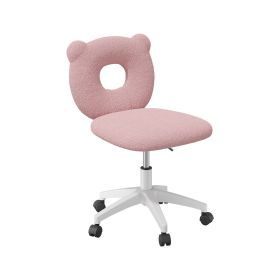 Bear Kids Desk Chair with Wheels& Back, Adjustable Armless Child Study Chair, Cute Teddy Fabric Office Chair (Color: Pink)