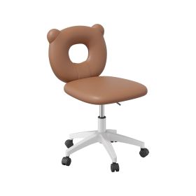 Bear Kids Desk Chair with Wheels& Back, Adjustable Armless Child Study Chair, Cute Teddy Fabric Office Chair (Color: Ocher)