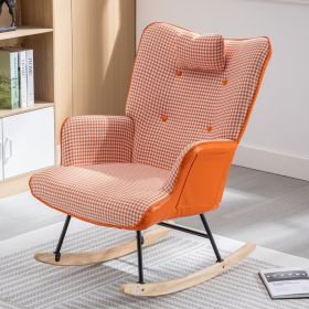 35.5 inch Rocking Chair, Soft Houndstooth Fabric Leather Fabric Rocking Chair for Nursery (Main Material: Cotton Linen, Main Color: Orange)