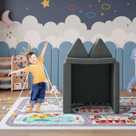 The children's sofa is made of durable, comfortable and soft skin-friendly fabric, It can be transformed into a bed, a stage for a rock star, a t (Color: Dark grey)
