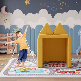 The children's sofa is made of durable, comfortable and soft skin-friendly fabric, It can be transformed into a bed, a stage for a rock star, a t (Color: Yellow)