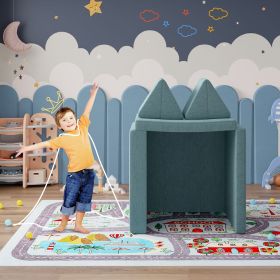 The children's sofa is made of durable, comfortable and soft skin-friendly fabric, It can be transformed into a bed, a stage for a rock star, a t (Color: Blue)