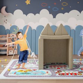 The children's sofa is made of durable, comfortable and soft skin-friendly fabric, It can be transformed into a bed, a stage for a rock star, a t (Color: Khaki)