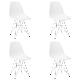 Set of 4 Modern Style Dining Chair, Shell Lounge Plastic Chair for Kitchen, Dining, Bedroom (Color: White-dd)