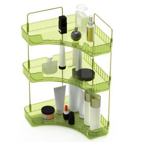Bathroom Countertop Organizer 3 Tier Corner Makeup Storage Shelf Vanity Cosmetic Perfume Tray Clear Corner Rack for Bedroom Bathroom Kitchen (Color: Green)