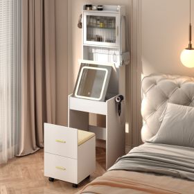 Small Vanity Desk with Mirror and LED Lights, Makeup Table with Charging Station and Storage Shelves for Small Space (Color: as picture)