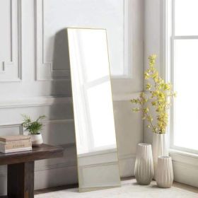 Floor Standing Mirror, Wall Mirror with Stand Aluminum Alloy Thin Frame,21''*64'',Black-rect (Color: Golden)