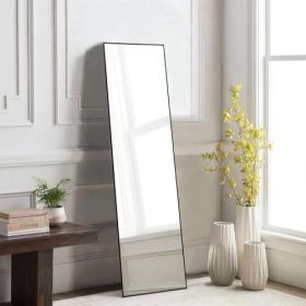 Floor Standing Mirror, Wall Mirror with Stand Aluminum Alloy Thin Frame,21''*64'',Black-rect (Color: Black)