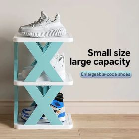 "Vertical Shoe Rack 9-Pair Capacity - Slim Plastic Organizer Easy Assembly No Tools" (Color: Nine-tier shoe rack - blue)
