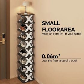 "Vertical Shoe Rack 9-Pair Capacity - Slim Plastic Organizer Easy Assembly No Tools" (Color: Nine-tier shoe rack - black)