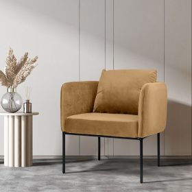 The velvet single casual sofa chair can be placed in the living room, room or office (Color: Brown)