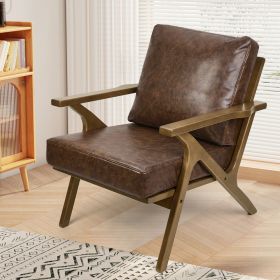 PU genuine leather fabric casual single sofa chair, suitable for bedrooms, living rooms, balconies and offices. (Footstool/footstool without feet (Color: Brown (without a footstool))