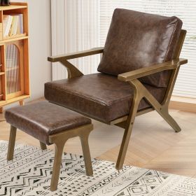 PU genuine leather fabric casual single sofa chair, suitable for bedrooms, living rooms, balconies and offices. (Footstool/footstool without feet (Color: Brown(with footstool))