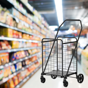 Shopping Cart With Shelf,Grocery Cart On Wheels, Foldable Utility Shopping Carts With Double Basket And 360  Rolling Swivel Wheels For Groceries (Option: Antique Black)